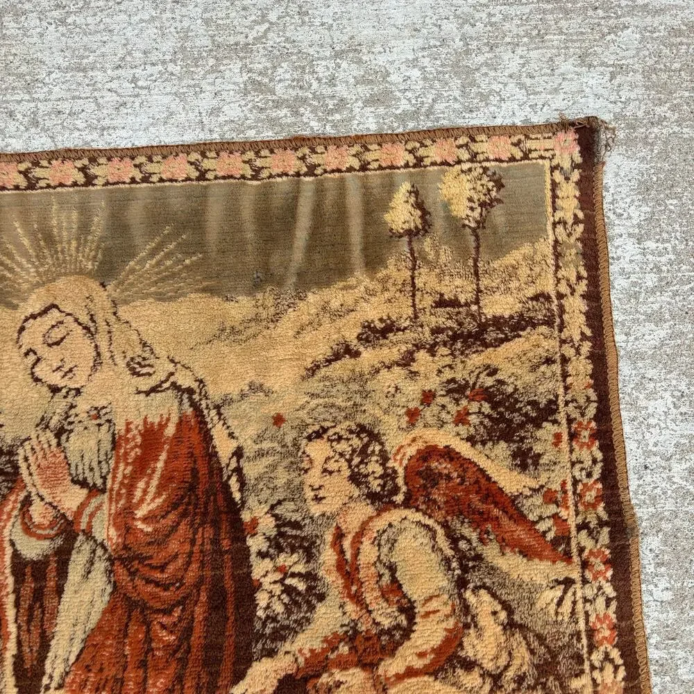Vtg Italy Velvet Tapestry Wall Hanging Rug - Religious Christian Nativity Jesus